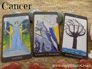 Justice, Knight of Swords, Seven of Cups