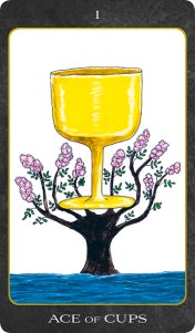 Original hand-painted Ace of Cups tarot card by Patricia House from the 2011 Tarot House Deck