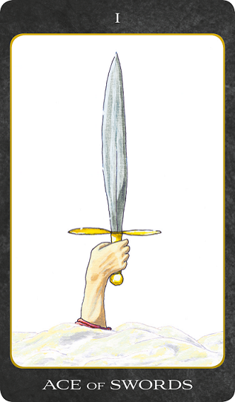 Original hand-painted Ace of Swords tarot card by Patricia House from the 2011 Tarot House Deck