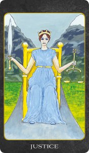 Original hand-painted Justice tarot card by Patricia House from the 2011 Tarot House Deck