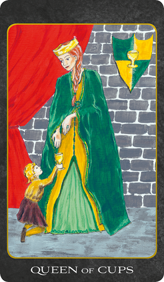 Original hand-painted Queen of Cups tarot card by Patricia House from the 2011 Tarot House Deck