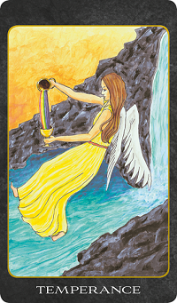 Original hand-painted Temperance tarot card by Patricia House from the 2011 Tarot House Deck