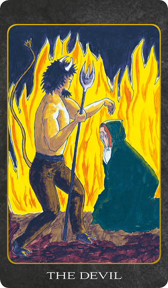 Original hand-painted The Devil tarot card by Patricia House from the 2011 Tarot House Deck