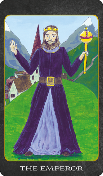 Original hand-painted The Emperor tarot card by Patricia House from the 2011 Tarot House Deck