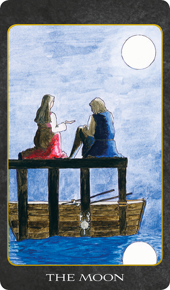 Original hand-painted The Moon tarot card by Patricia House from the 2011 Tarot House Deck